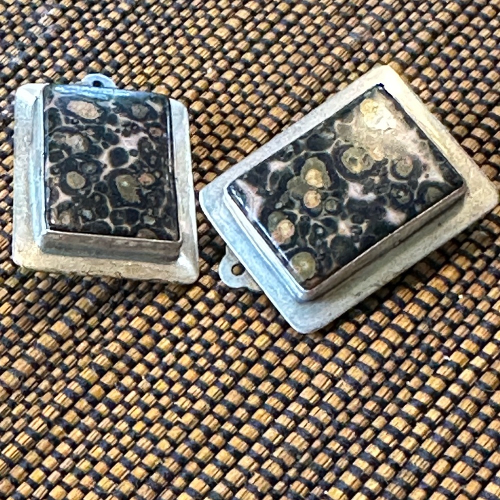 Rectangular Stone Sterling-Style Pendant Pair In … - image 1